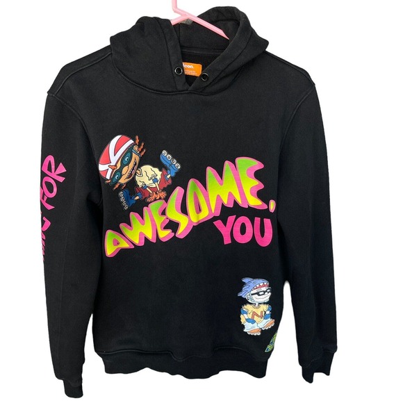 Nickelodeon Rugrats Sweater Adult Small Black Cartoon Double Sided Hoodie Neon - Picture 1 of 13